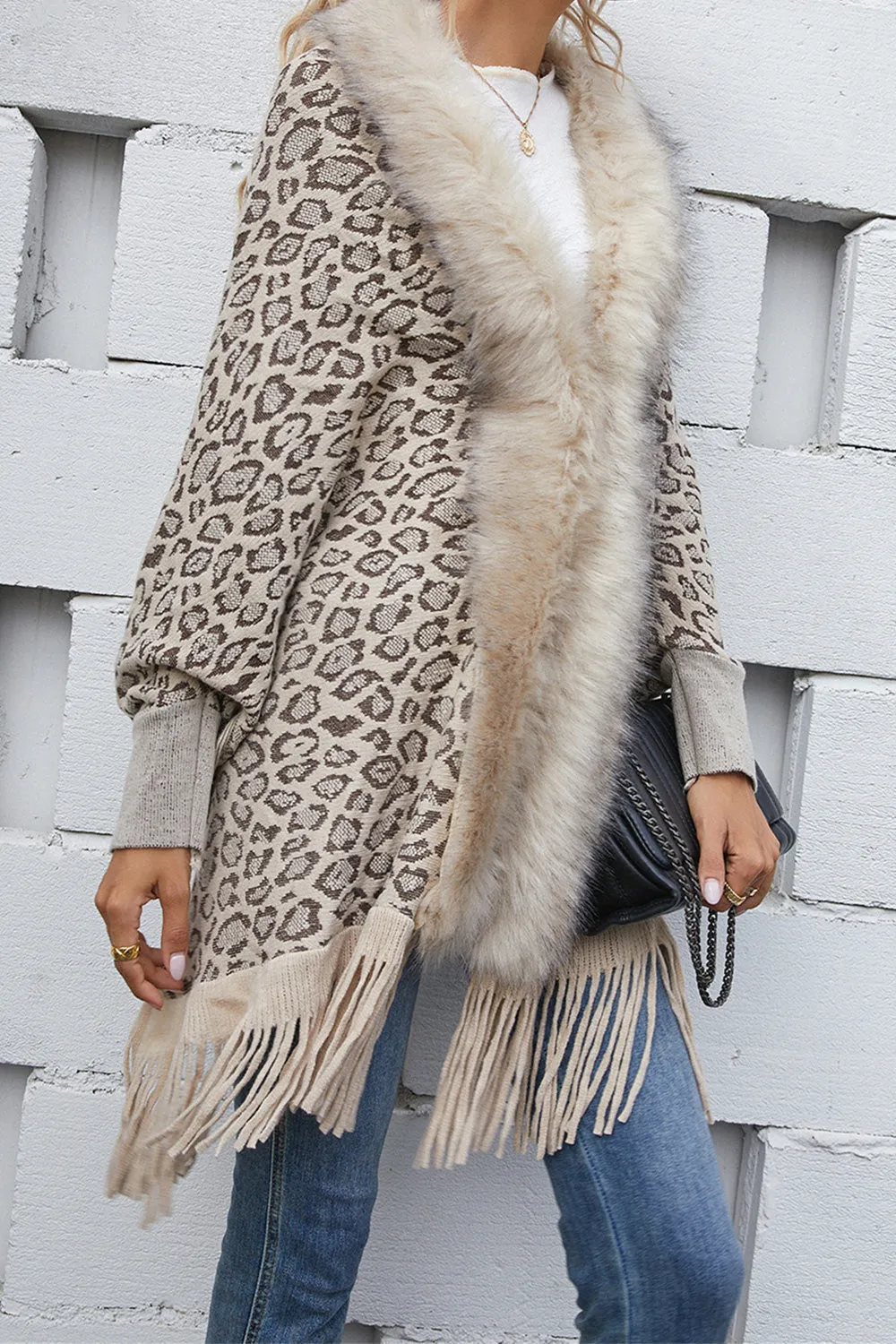 Leopard Fringe Detail Poncho