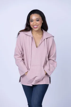 Lilla P Full Sleeve Split Neck Pullover in Pink Quartz