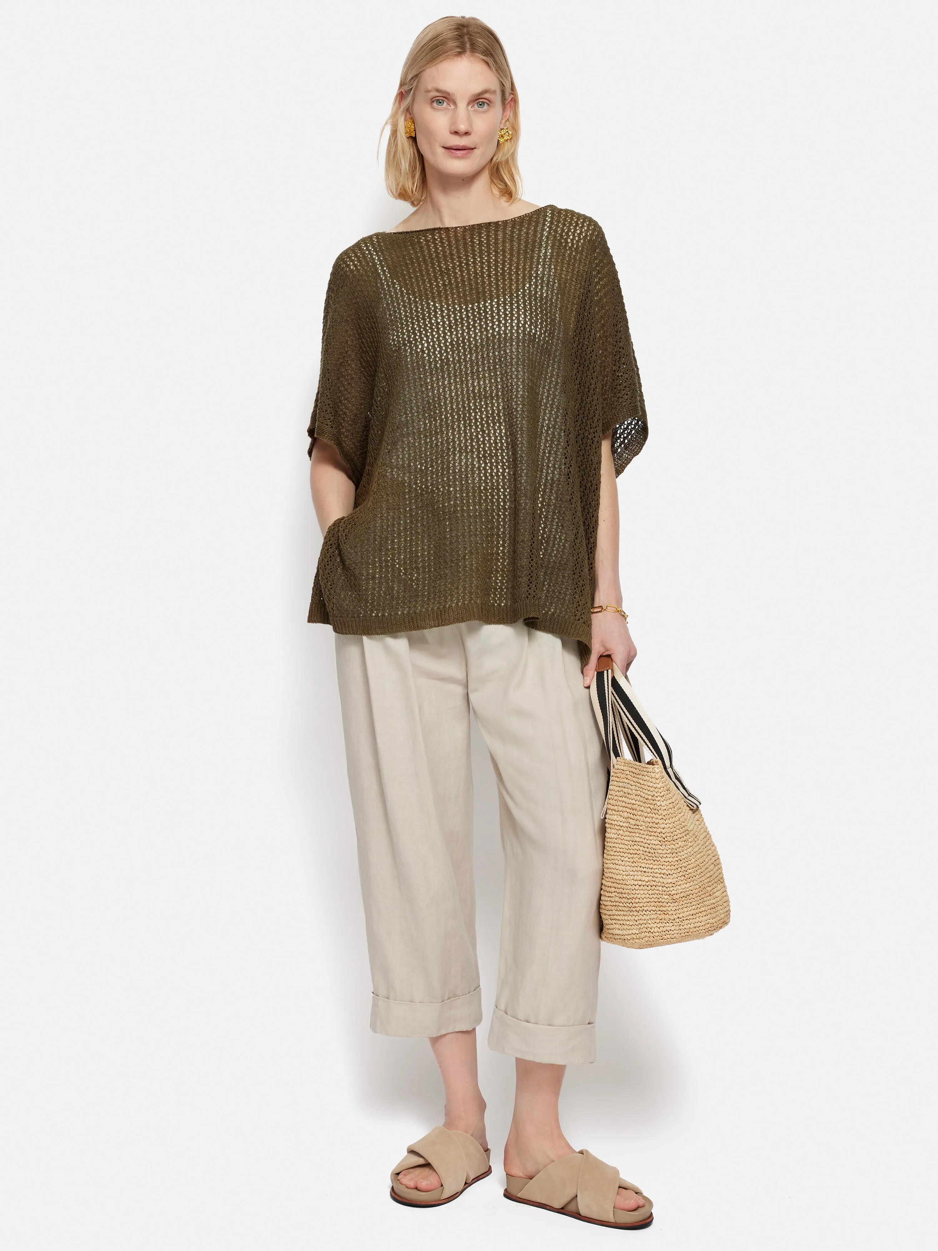 Linen Poncho | Khaki