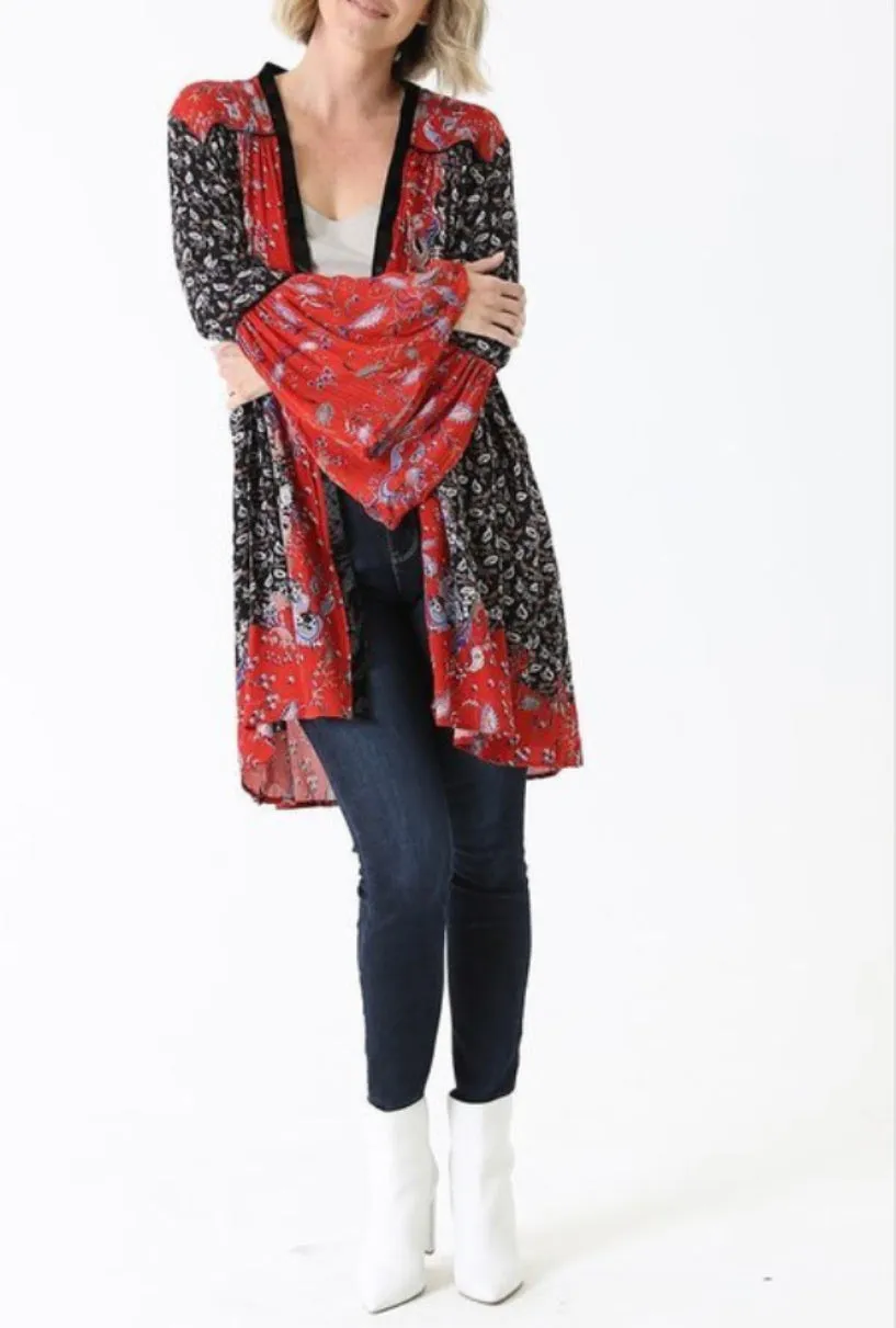 Long Sleeve Print Kimono Duster