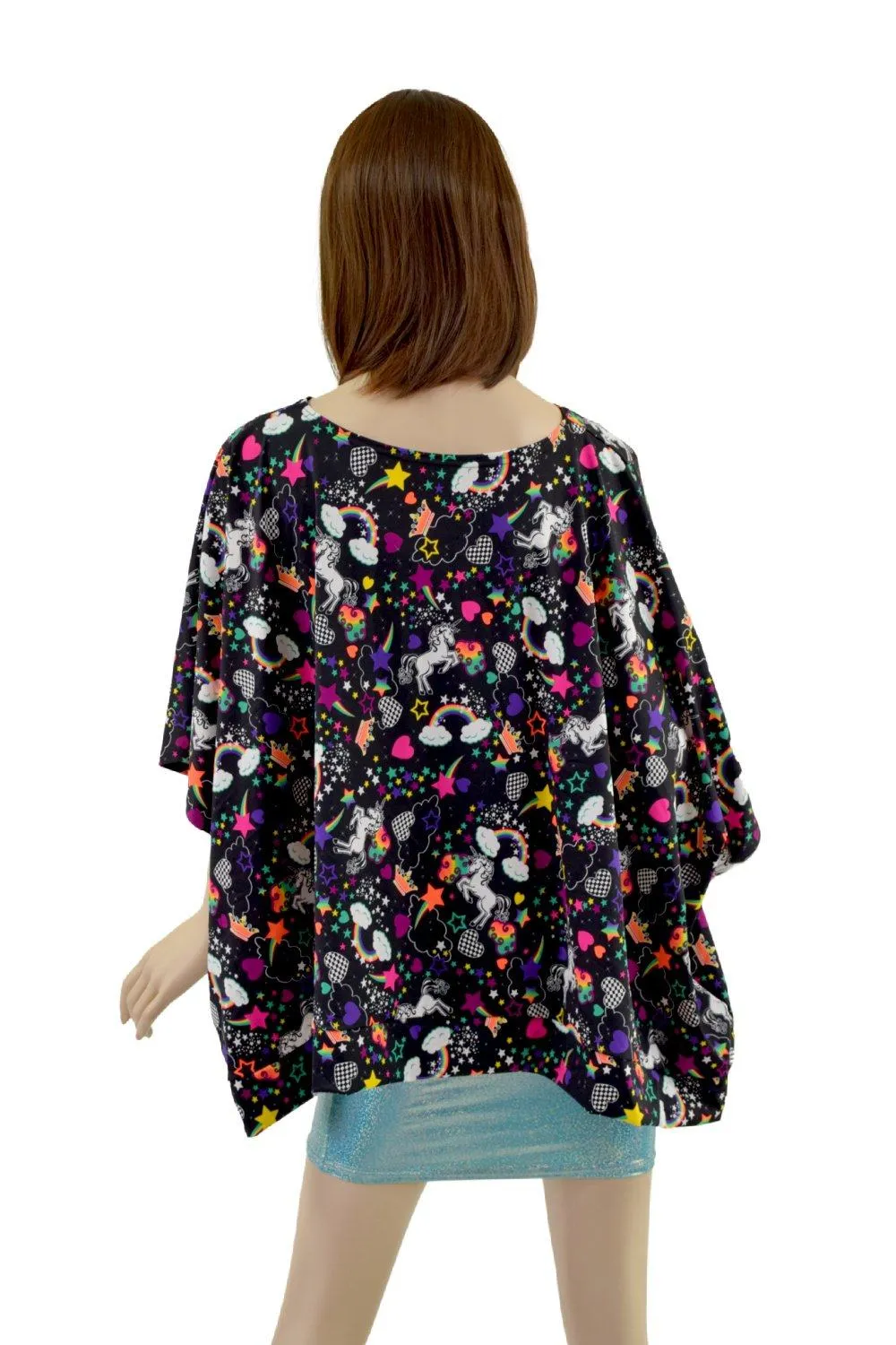 Long Sleeve Pullover Poncho in Unicorns and Rainbows