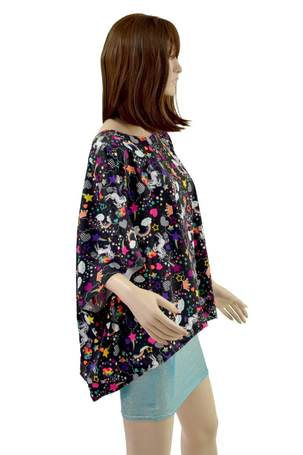 Long Sleeve Pullover Poncho in Unicorns and Rainbows