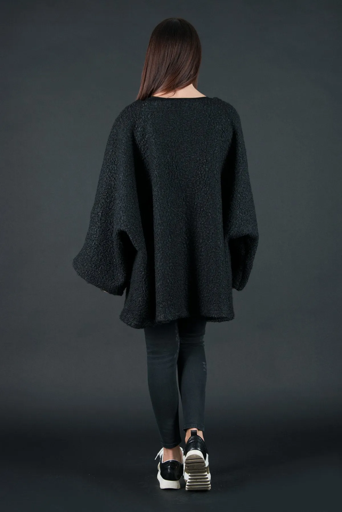 MAGDALENA Black Wool Winter Poncho SALE