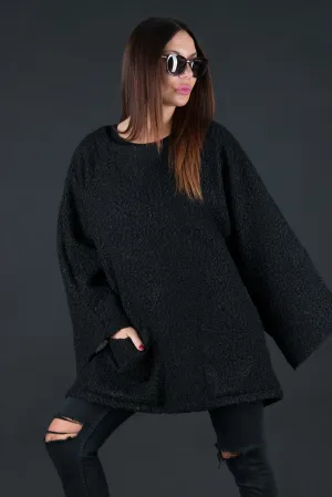 MAGDALENA Black Wool Winter Poncho SALE