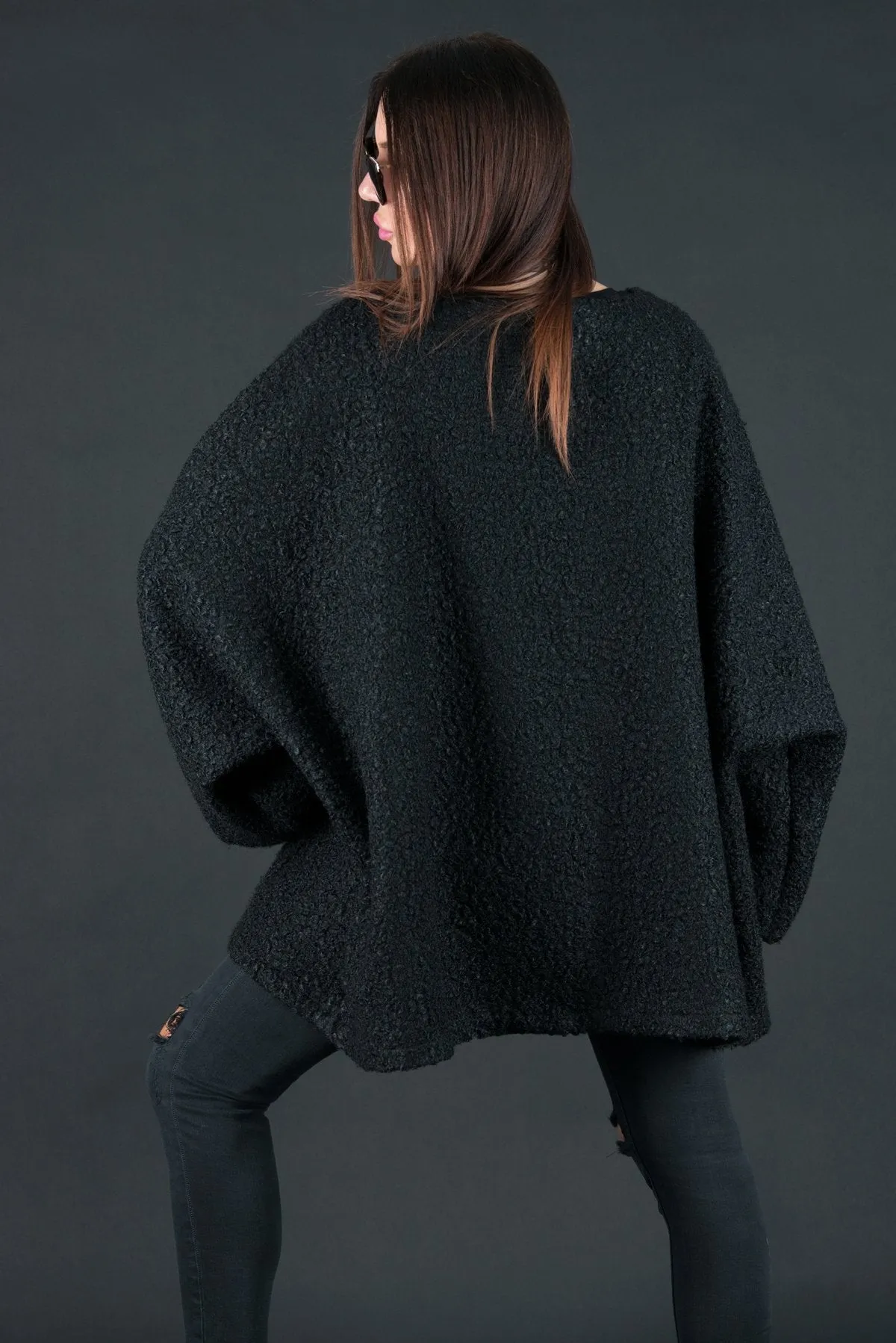 MAGDALENA Black Wool Winter Poncho SALE