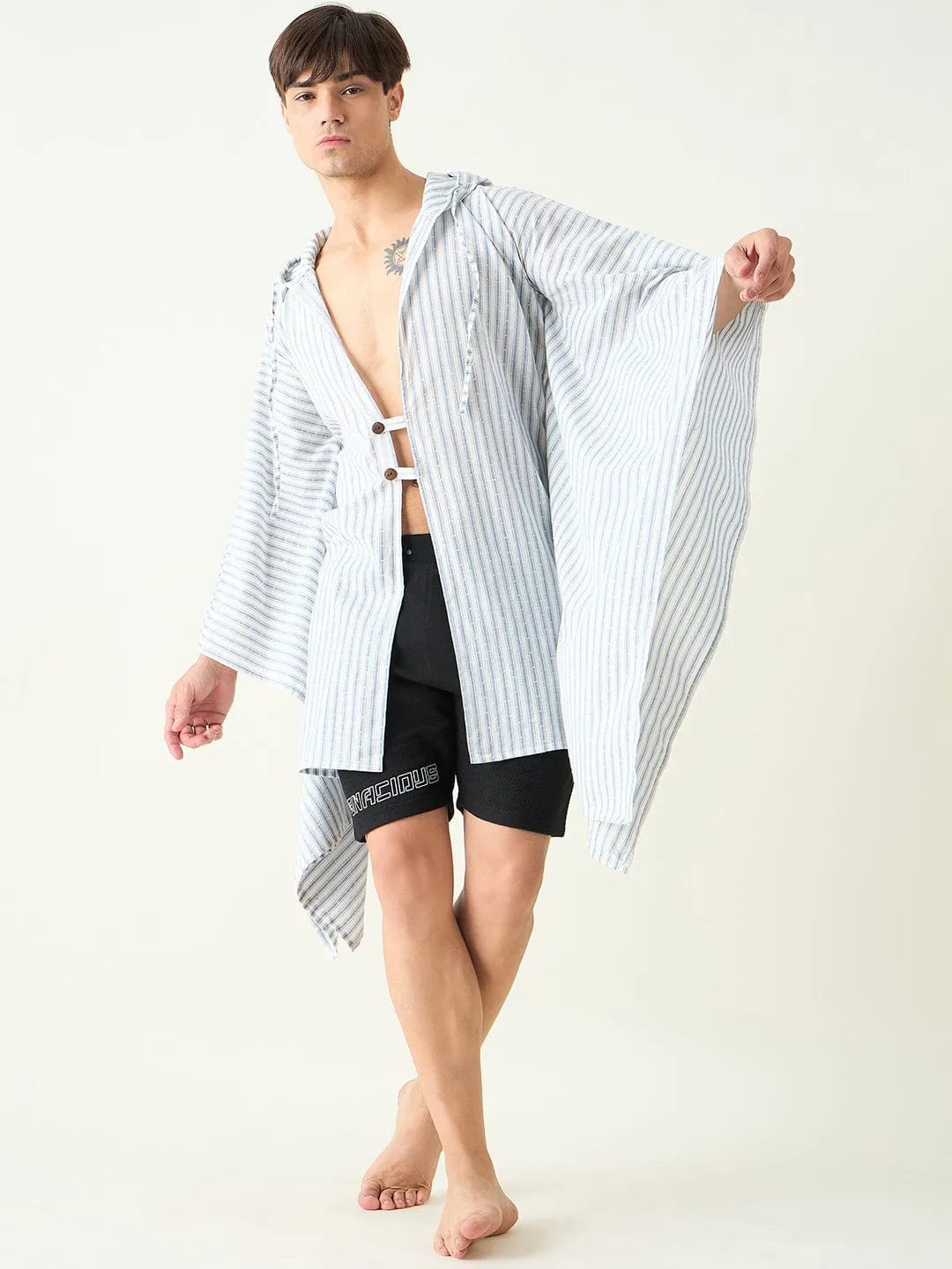 Mens Blue Striped Poncho