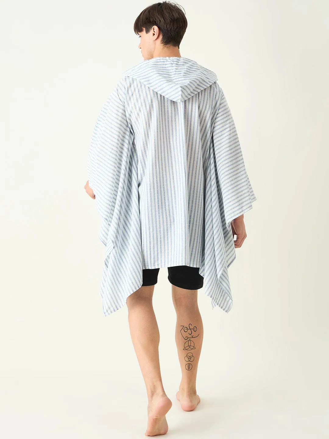 Mens Blue Striped Poncho