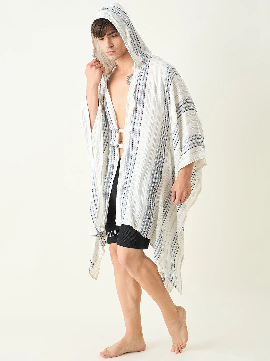 Mens Multi Color Striped Poncho