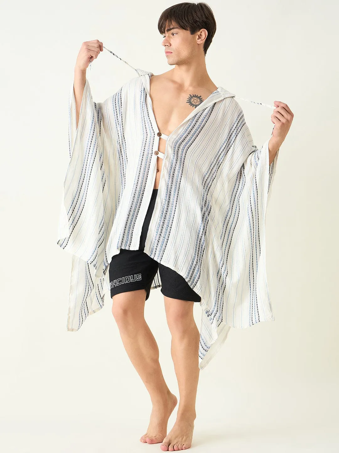 Mens Multi Color Striped Poncho