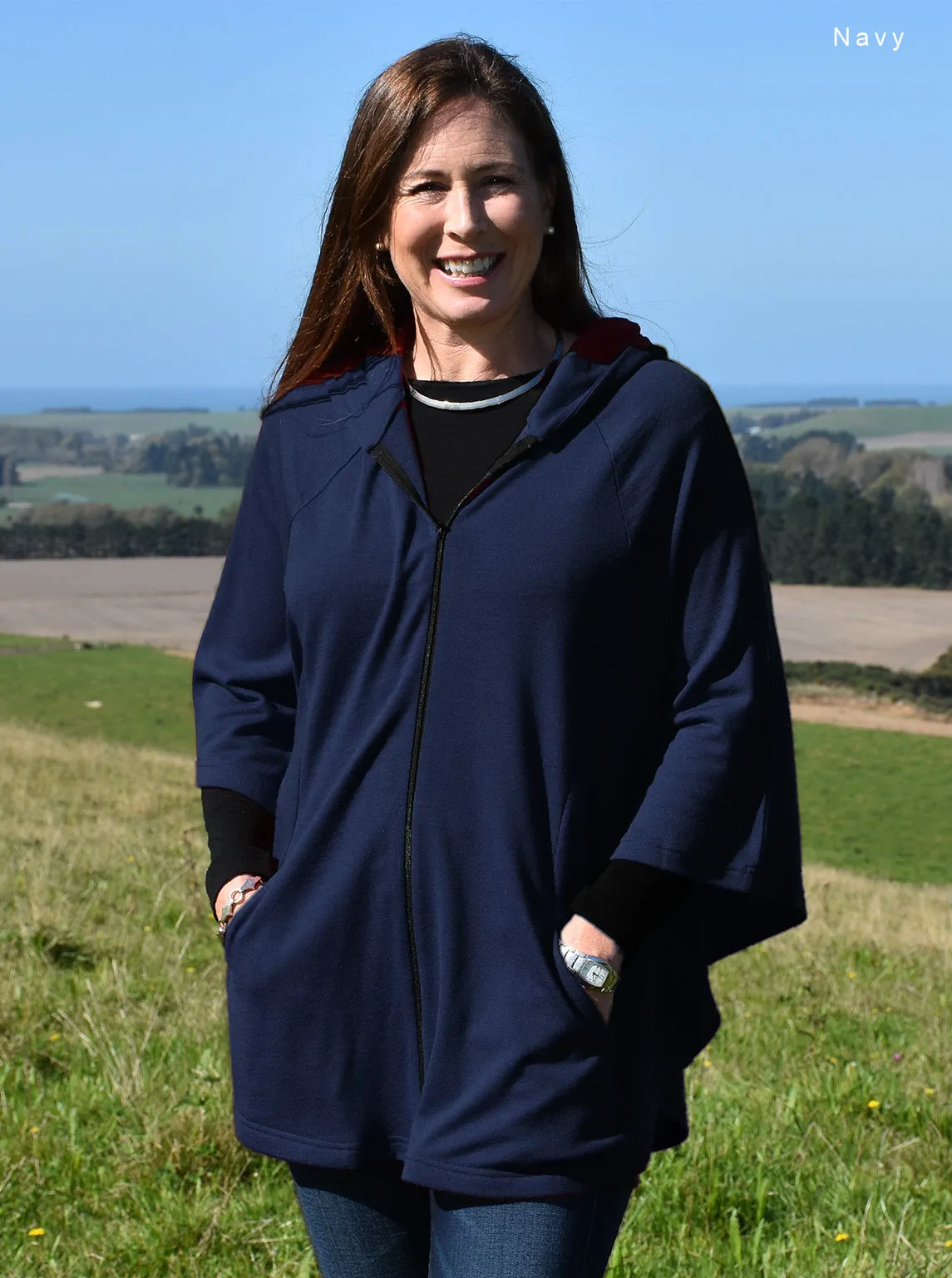 Merino Hooded Zip Poncho