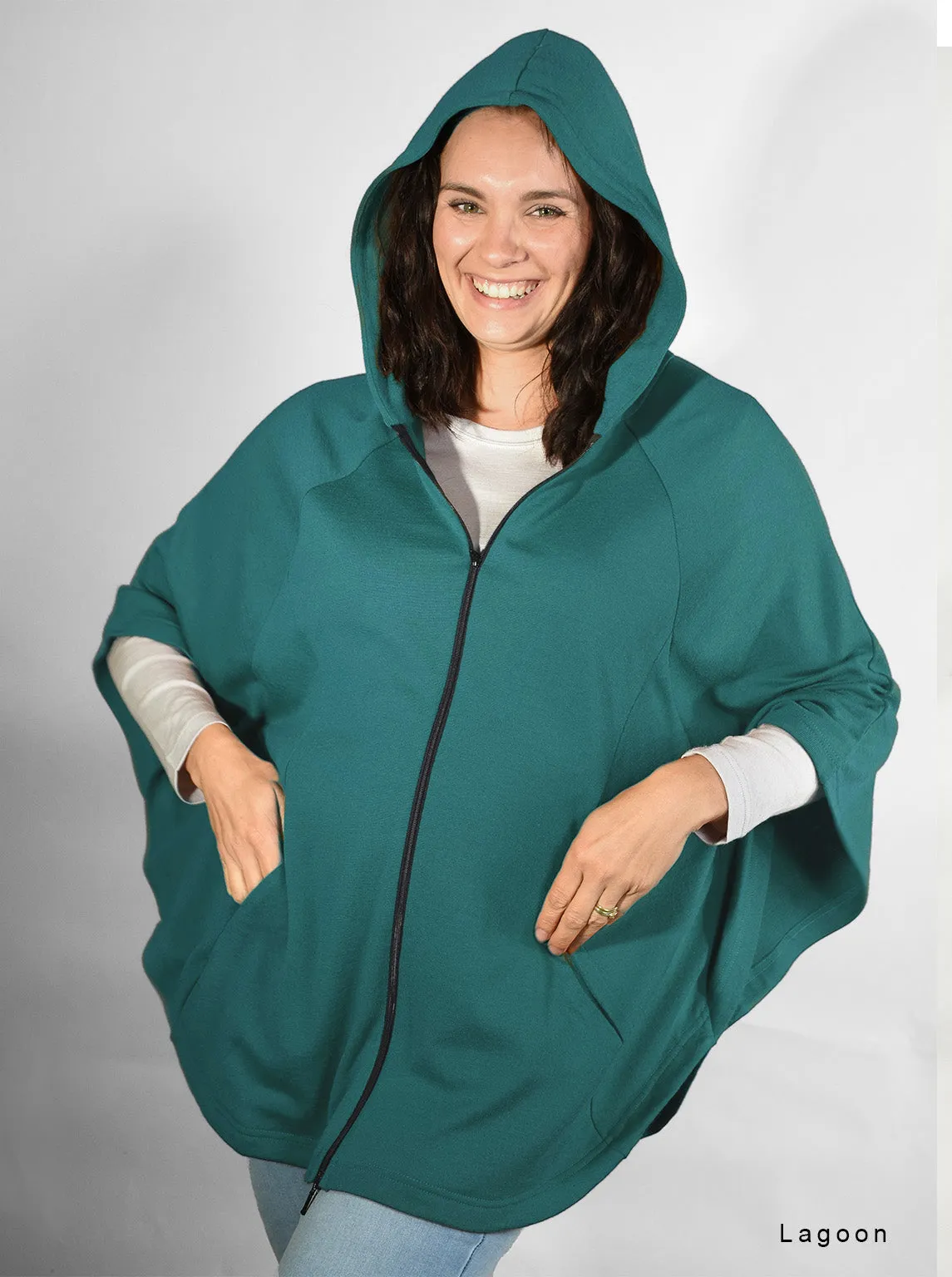 Merino Hooded Zip Poncho