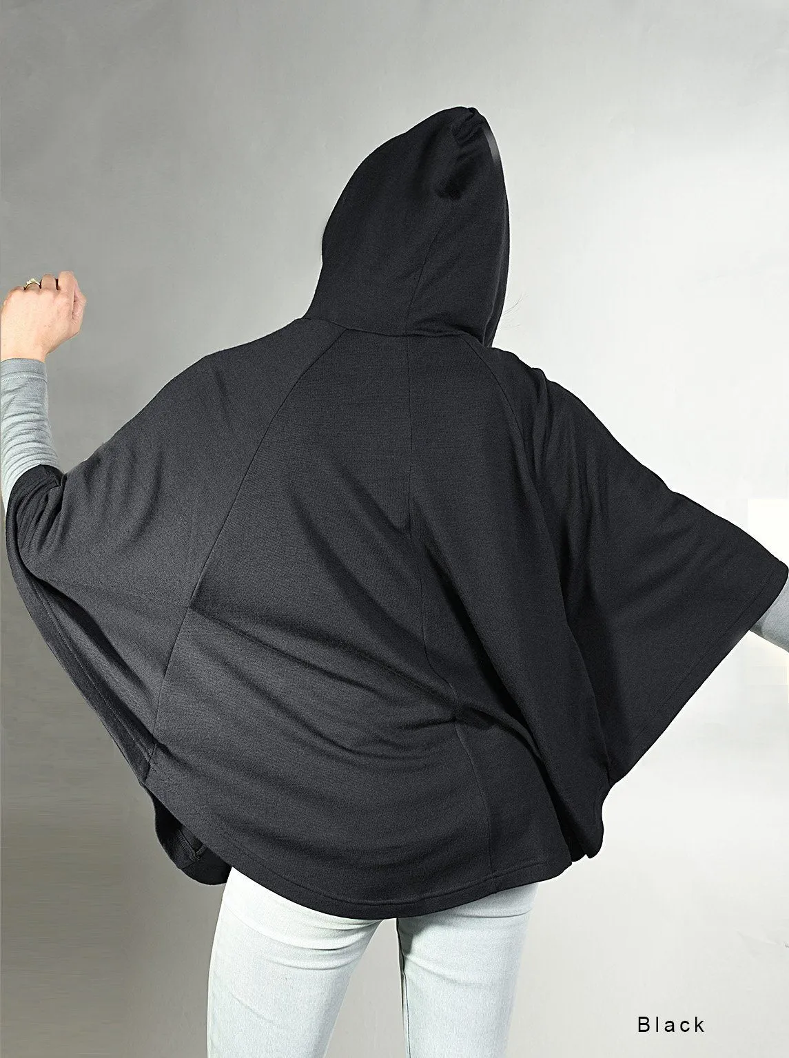 Merino Hooded Zip Poncho