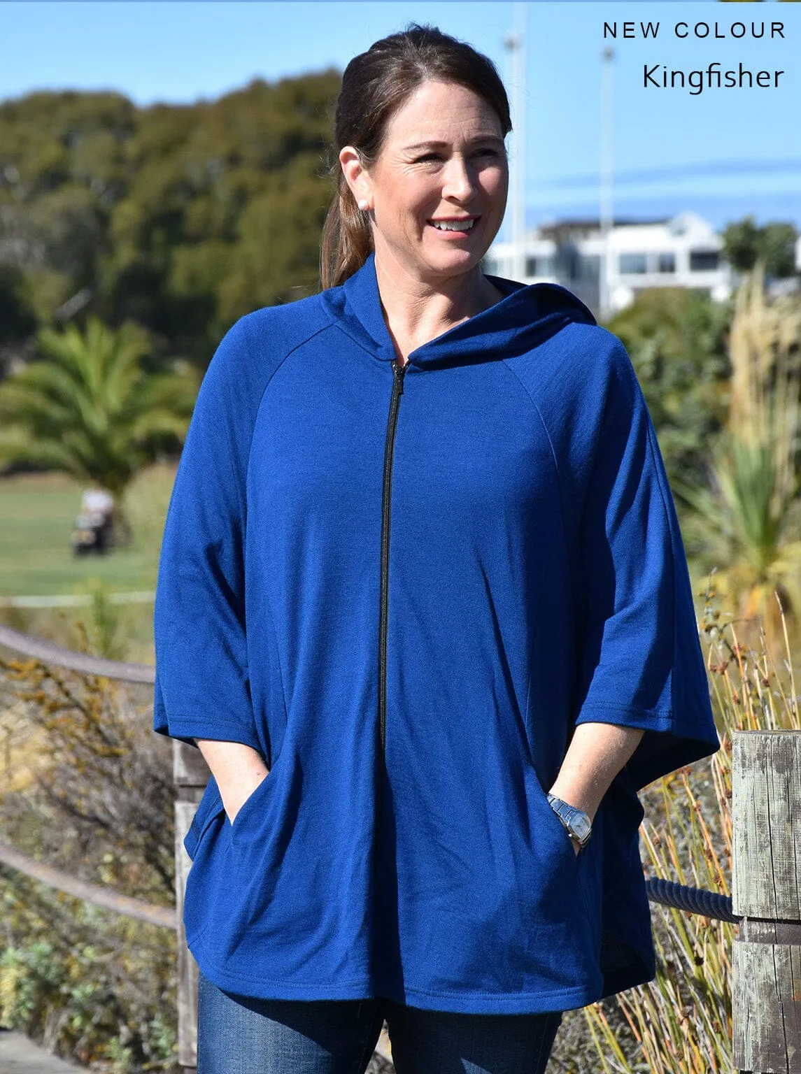 Merino Hooded Zip Poncho