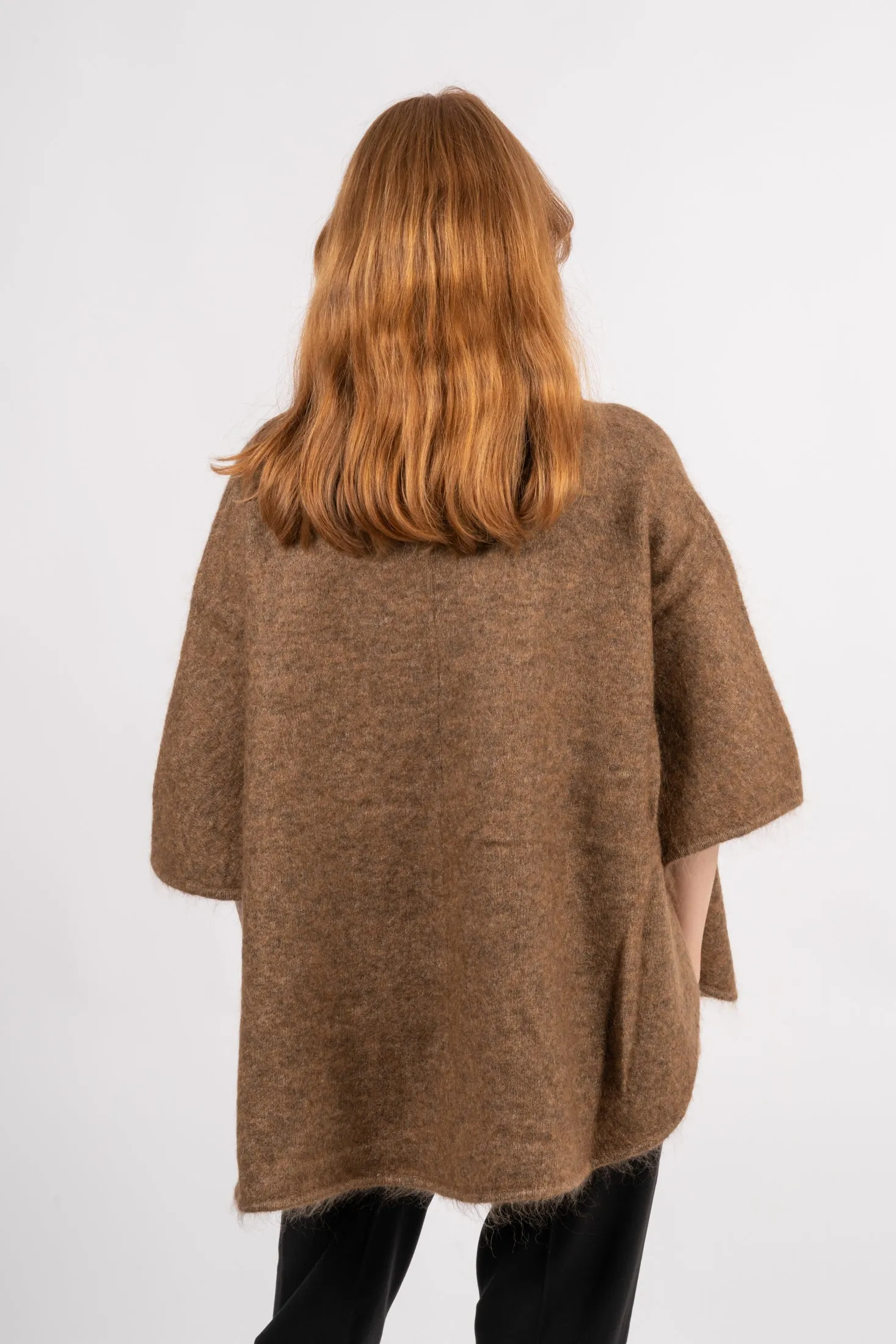 Mohair Demi Curvy Poncho - Light Brown