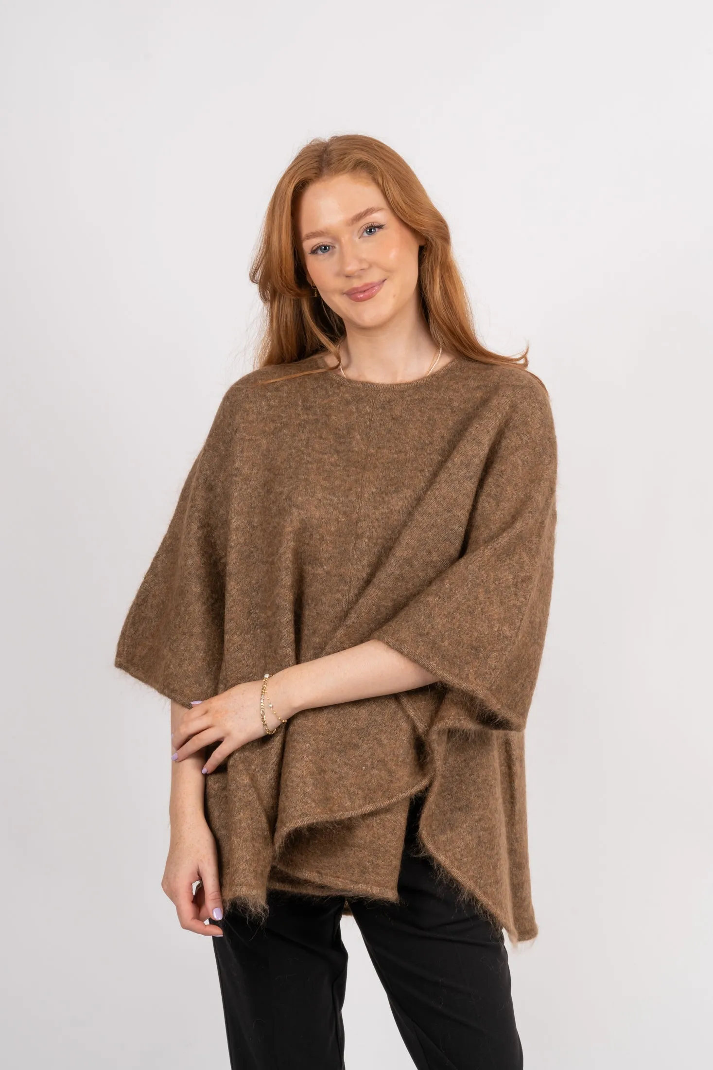 Mohair Demi Curvy Poncho - Light Brown