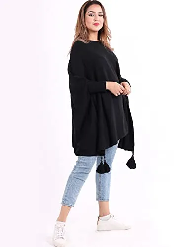 New Italian Ladies Women Batwing Tassels Poncho Knitted Winter Shawl