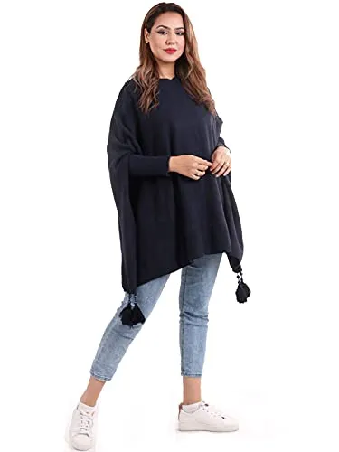 New Italian Ladies Women Batwing Tassels Poncho Knitted Winter Shawl