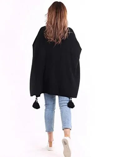 New Italian Ladies Women Batwing Tassels Poncho Knitted Winter Shawl