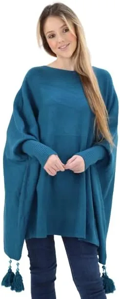 New Italian Ladies Women Batwing Tassels Poncho Knitted Winter Shawl