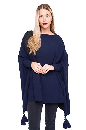 New Italian Ladies Women Batwing Tassels Poncho Knitted Winter Shawl