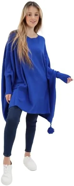 New Italian Ladies Women Batwing Tassels Poncho Knitted Winter Shawl