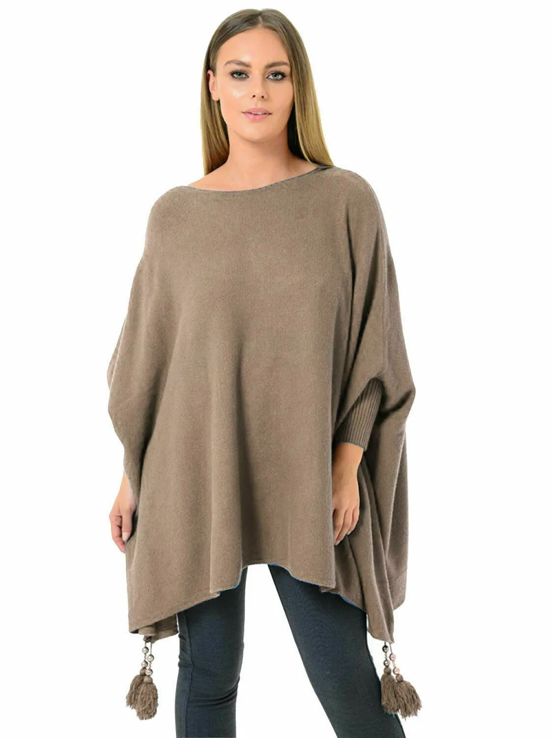 New Italian Ladies Women Batwing Tassels Poncho Knitted Winter Shawl