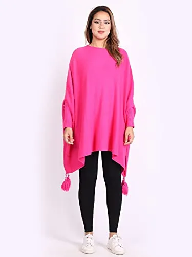 New Italian Ladies Women Batwing Tassels Poncho Knitted Winter Shawl