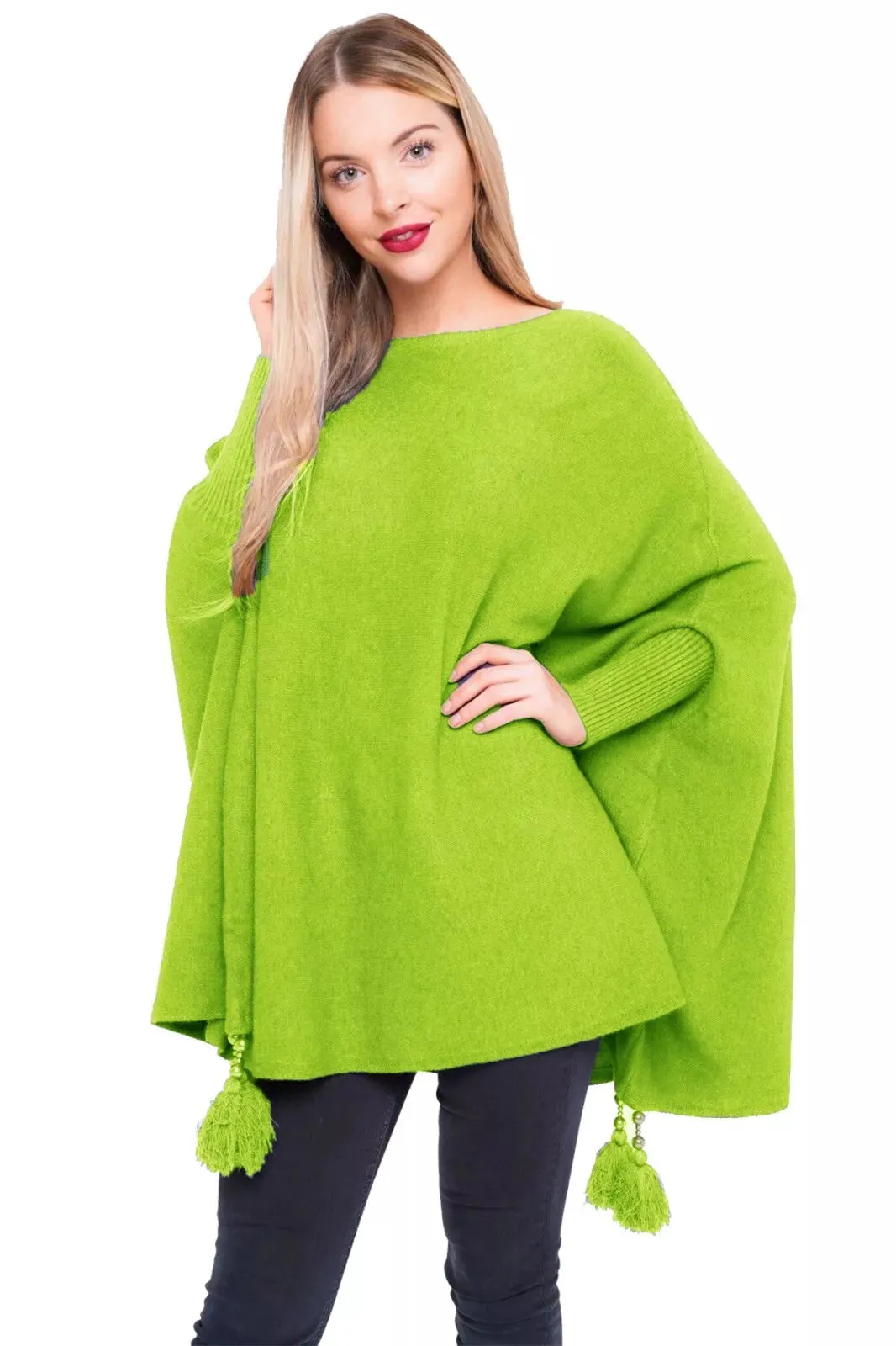 New Italian Ladies Women Batwing Tassels Poncho Knitted Winter Shawl