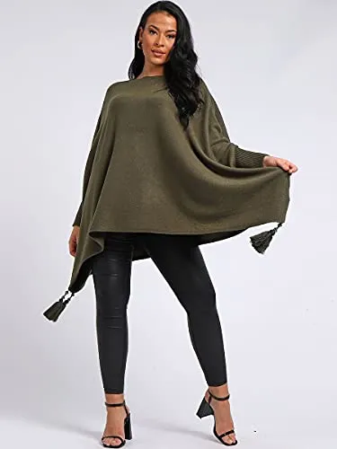 New Italian Ladies Women Batwing Tassels Poncho Knitted Winter Shawl