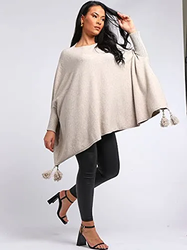 New Italian Ladies Women Batwing Tassels Poncho Knitted Winter Shawl