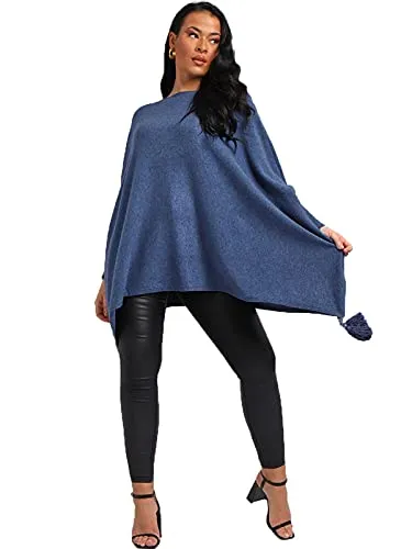 New Italian Ladies Women Batwing Tassels Poncho Knitted Winter Shawl