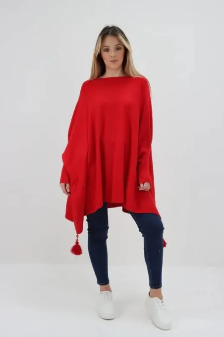 New Italian Ladies Women Batwing Tassels Poncho Knitted Winter Shawl