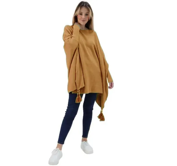 New Italian Ladies Women Batwing Tassels Poncho Knitted Winter Shawl