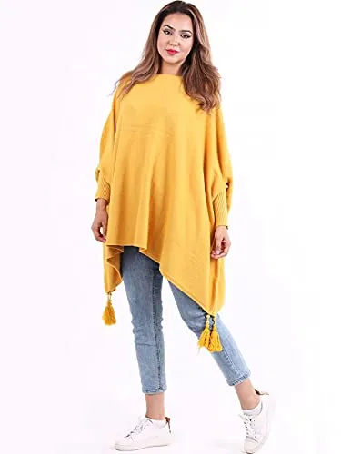 New Italian Ladies Women Batwing Tassels Poncho Knitted Winter Shawl