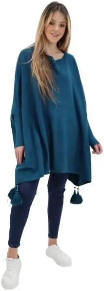 New Italian Ladies Women Batwing Tassels Poncho Knitted Winter Shawl