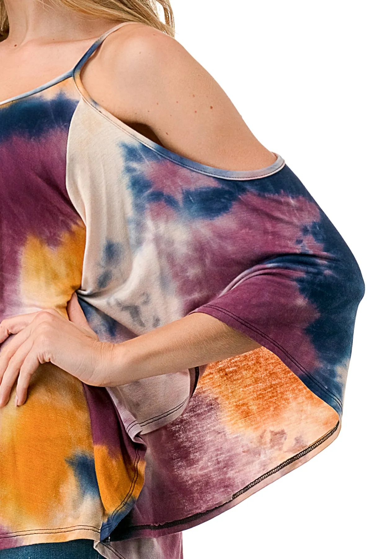 NICK OPEN SHOULDER TOP (NAVY MUSTARD TIE DYE )- JT7352