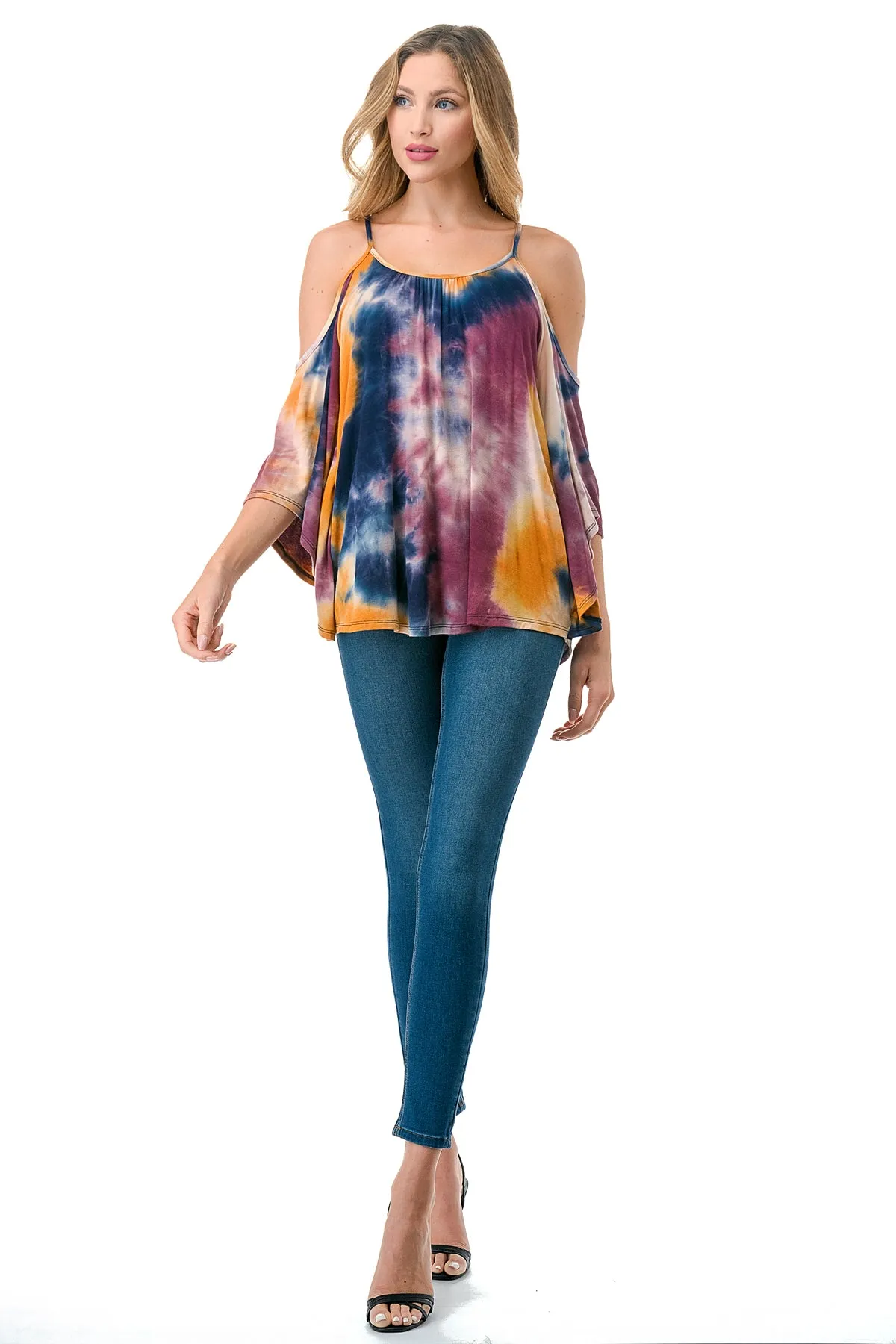 NICK OPEN SHOULDER TOP (NAVY MUSTARD TIE DYE )- JT7352