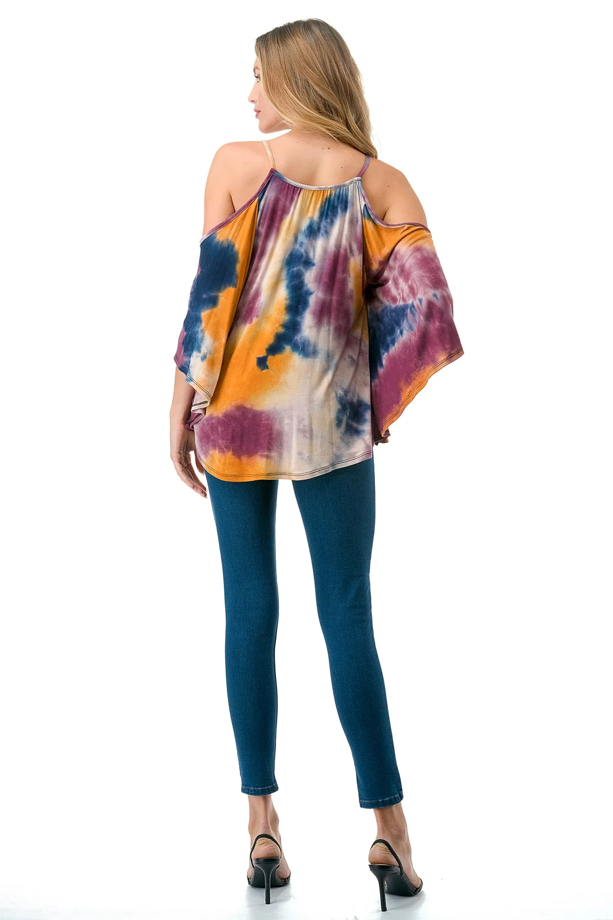 NICK OPEN SHOULDER TOP (NAVY MUSTARD TIE DYE )- JT7352