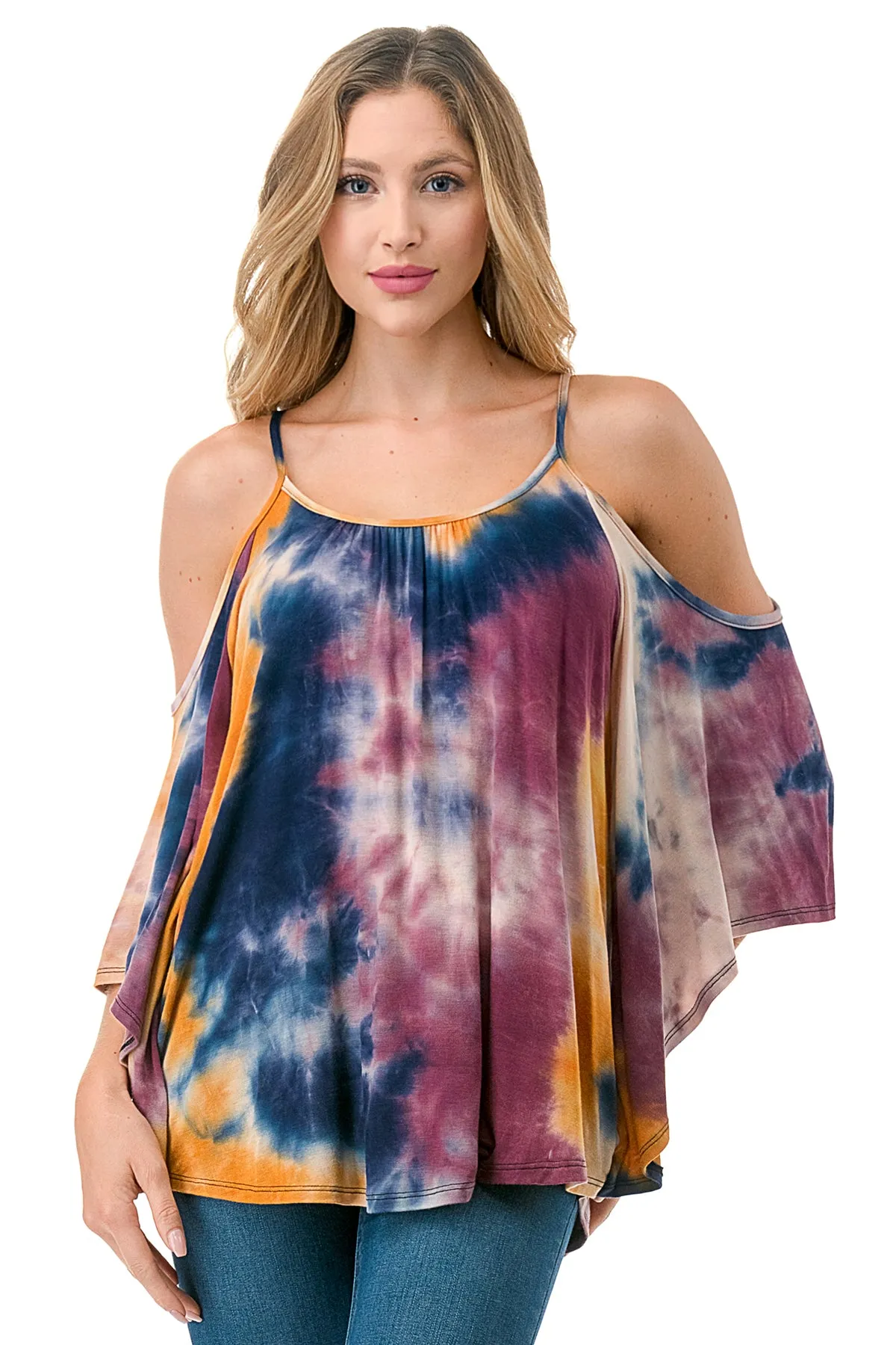 NICK OPEN SHOULDER TOP (NAVY MUSTARD TIE DYE )- JT7352