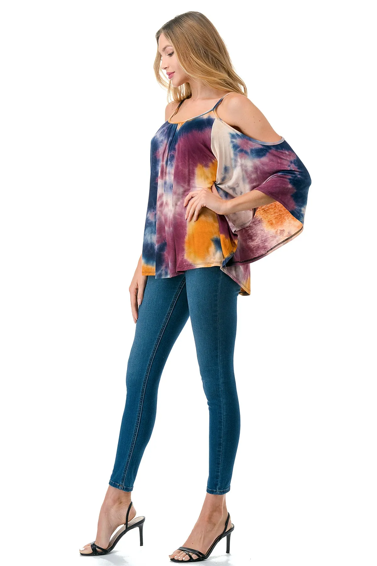 NICK OPEN SHOULDER TOP (NAVY MUSTARD TIE DYE )- JT7352