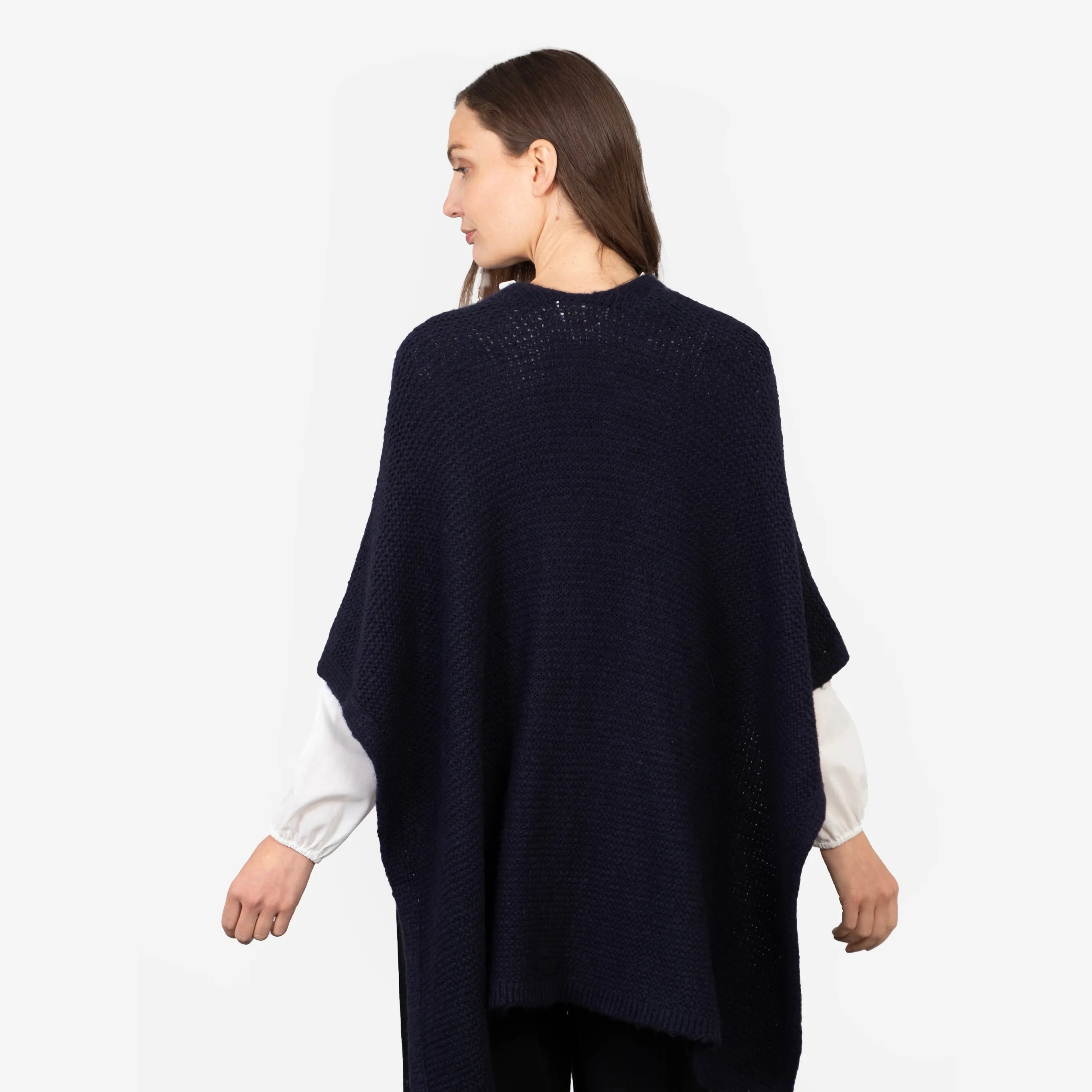 Nina Knitted Poncho - Navy Blue