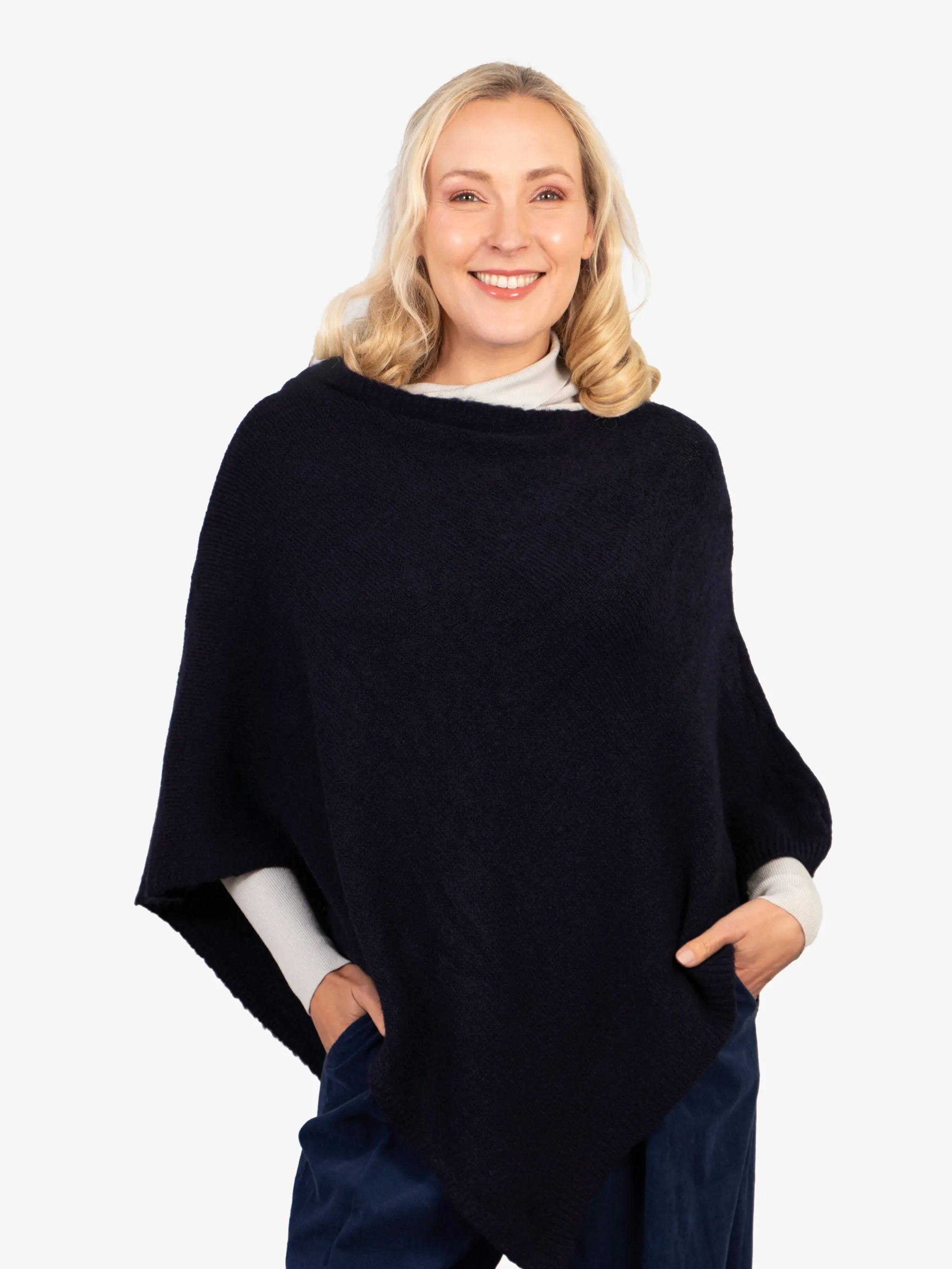 Nina Knitted Poncho - Navy Blue