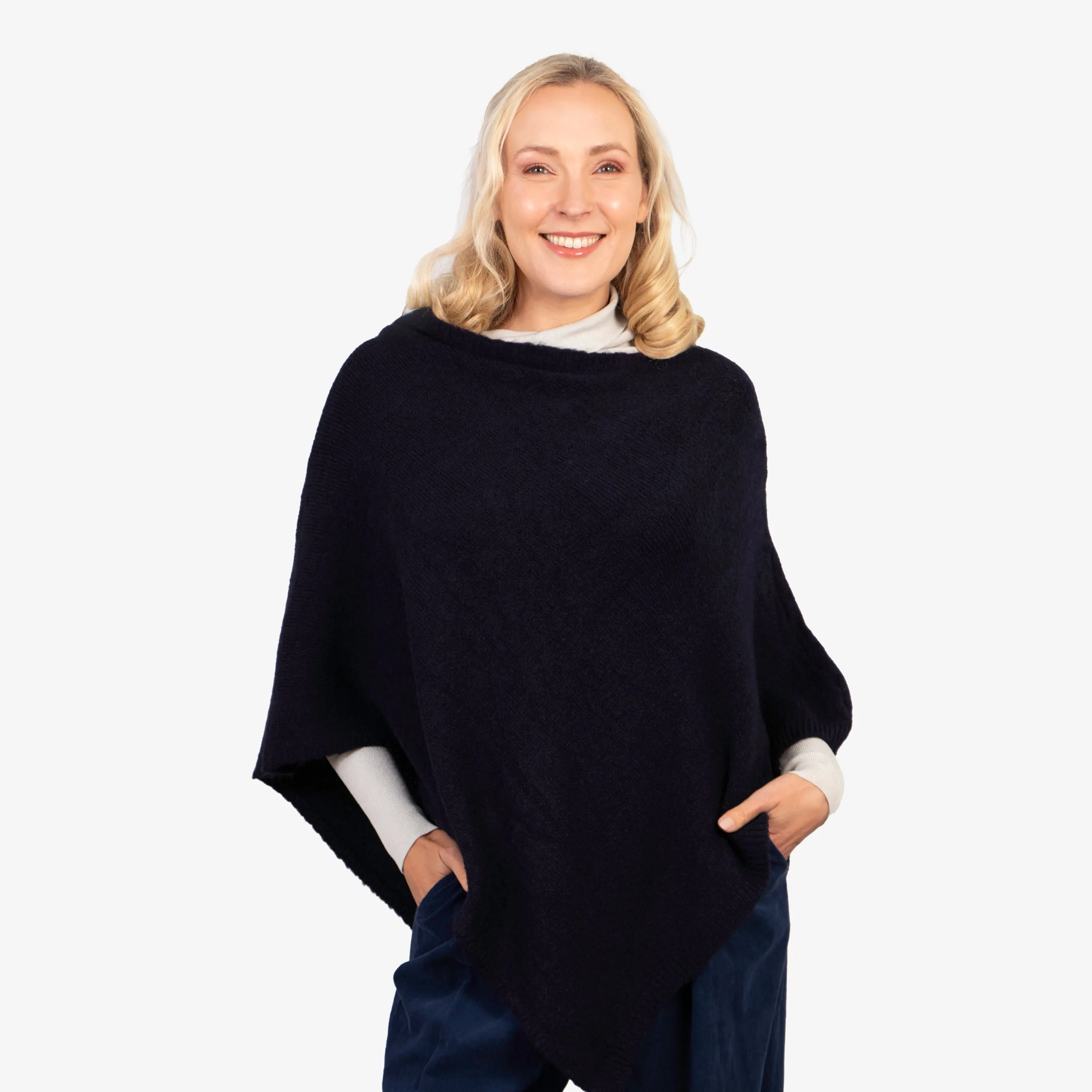 Nina Knitted Poncho - Navy Blue