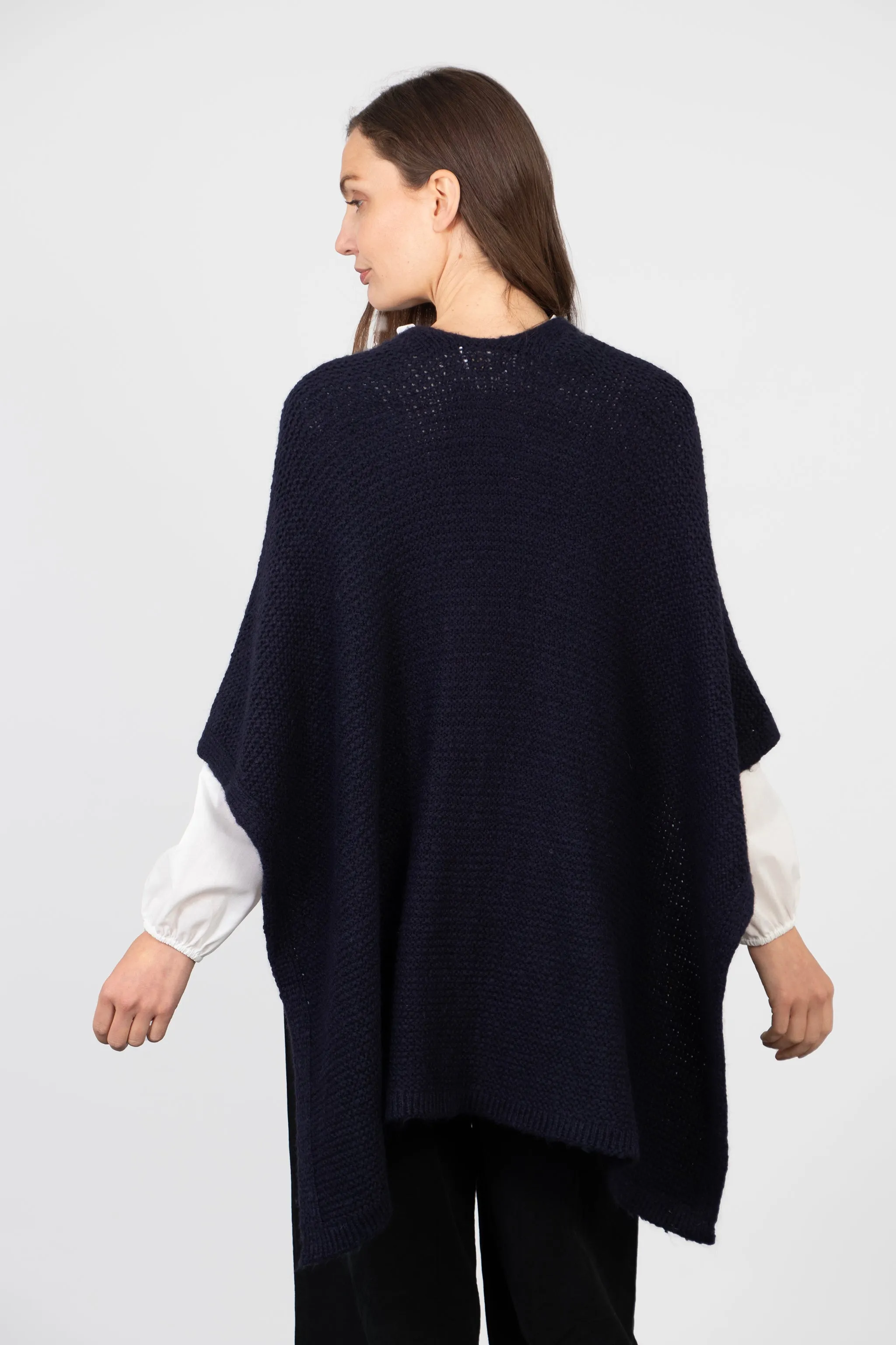 Nina Knitted Poncho - Navy Blue