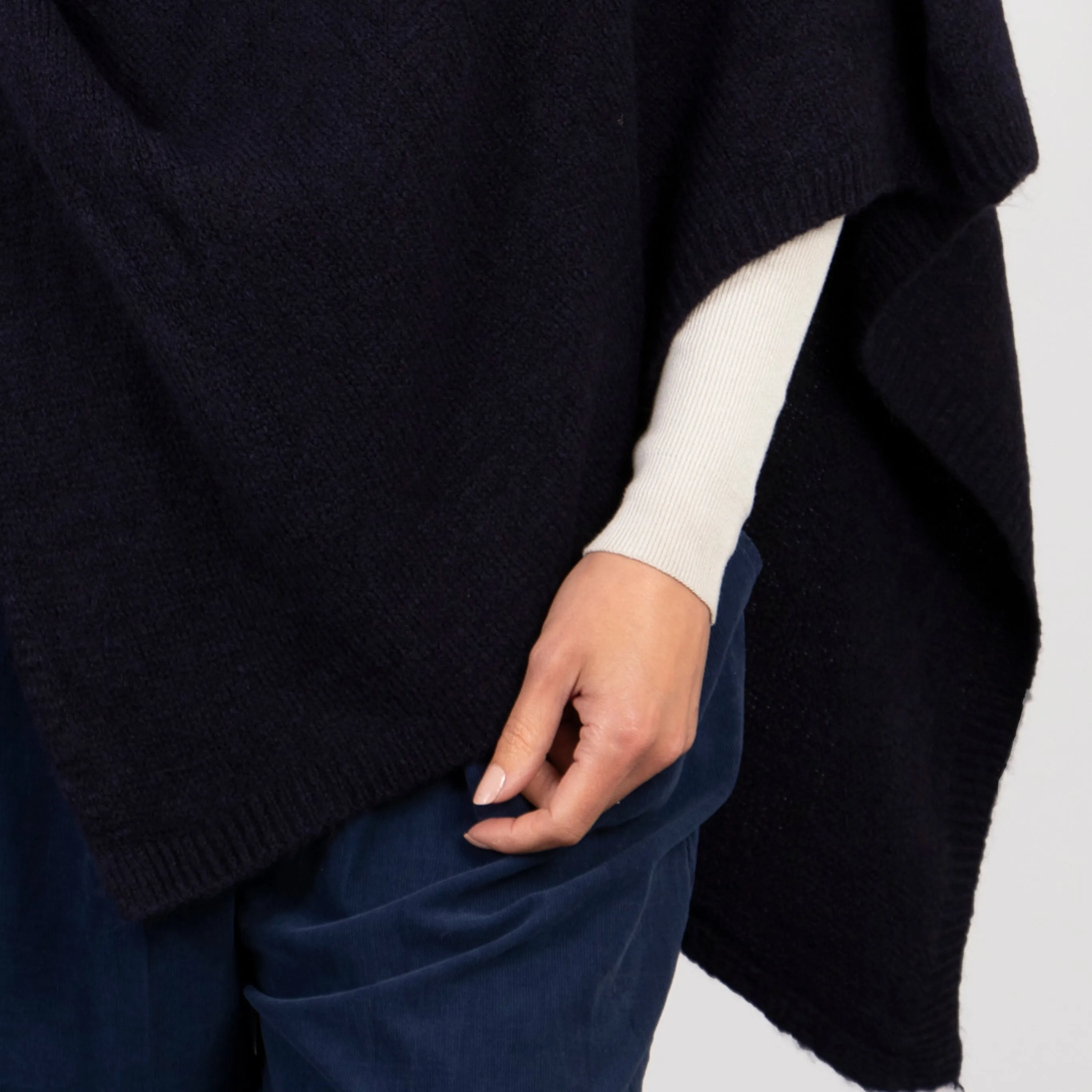 Nina Knitted Poncho - Navy Blue