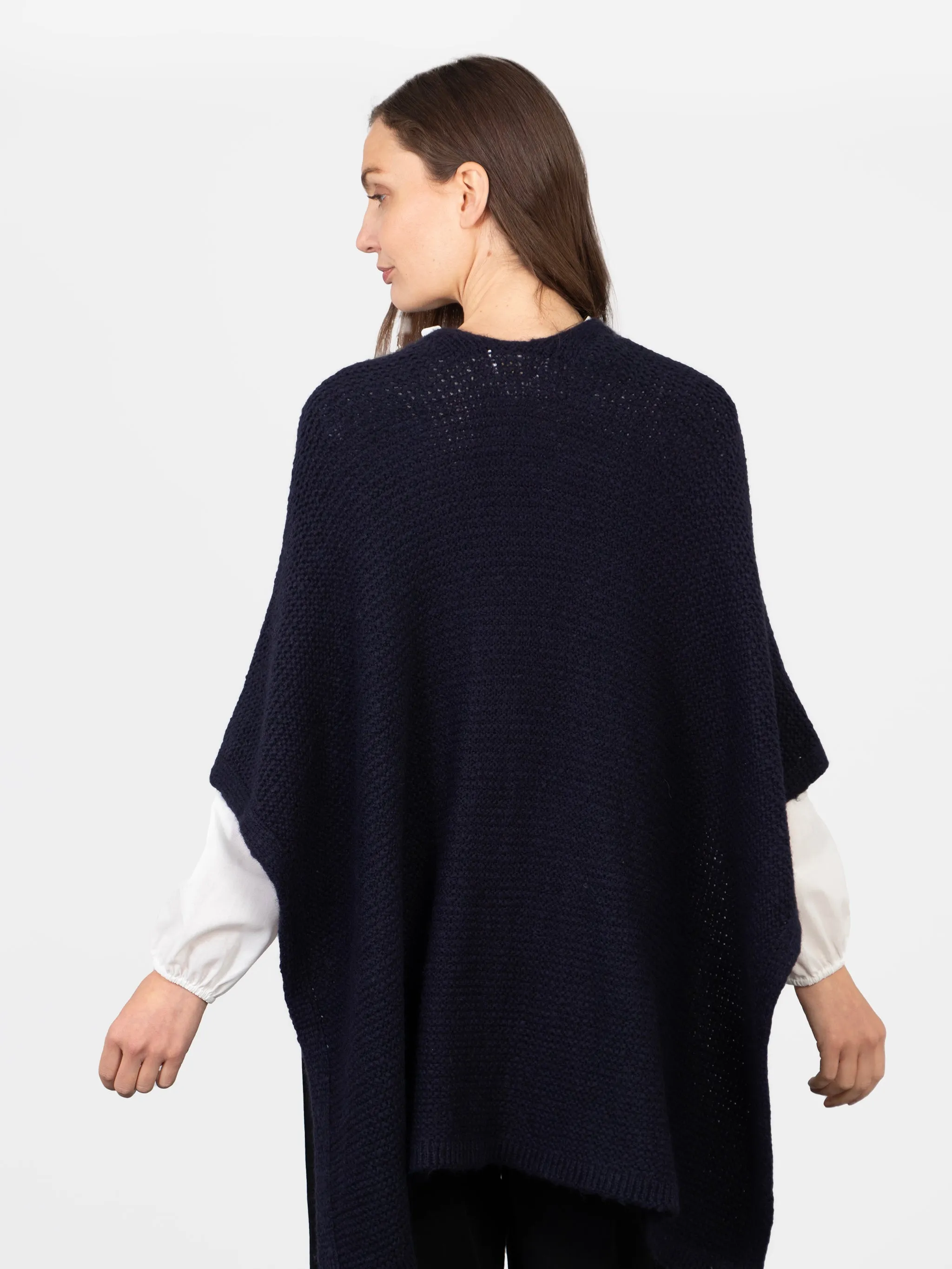 Nina Knitted Poncho - Navy Blue