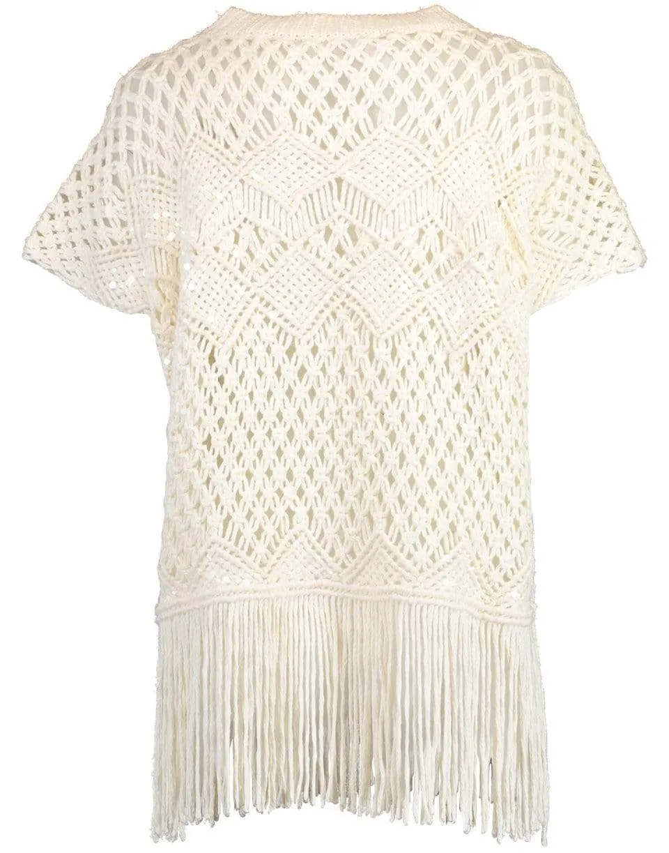 Open Knit Fringe Poncho