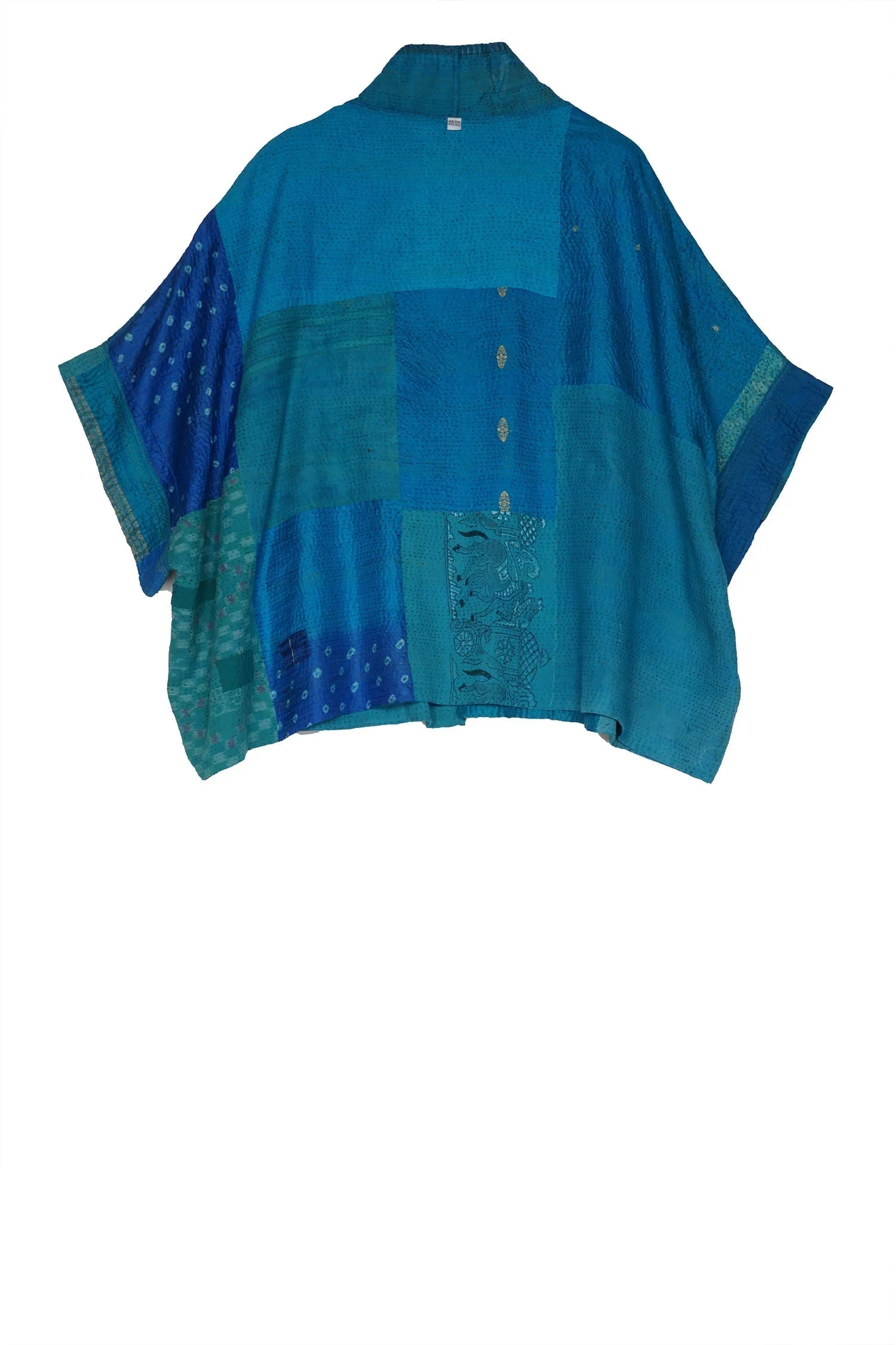 OTTON SILK SW PATCH KANTHA MINI PONCHO - ws2060-tuq -