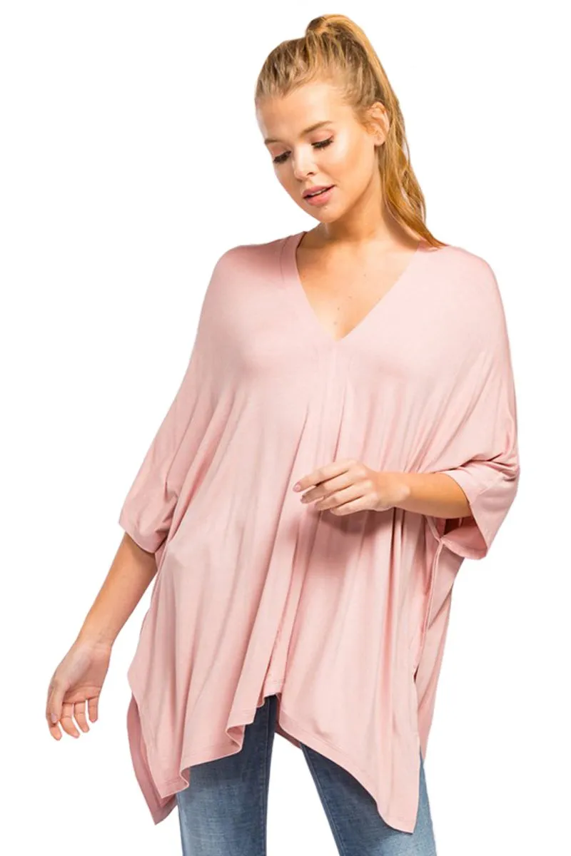 Oversize V-Neck Poncho Tunic