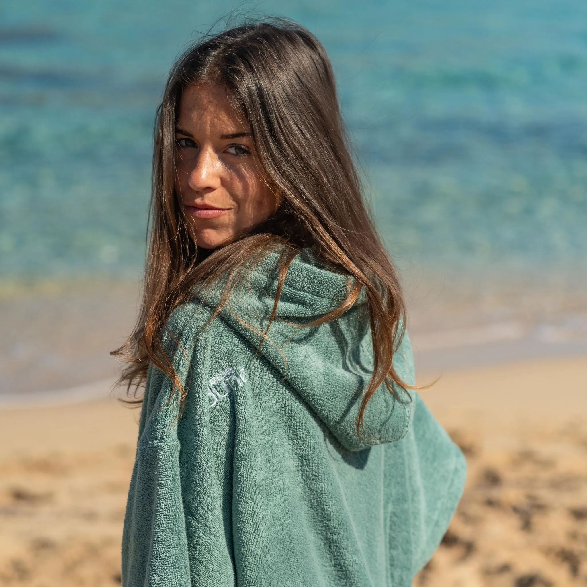 Poncho Premium coton bio - Vert Céladon